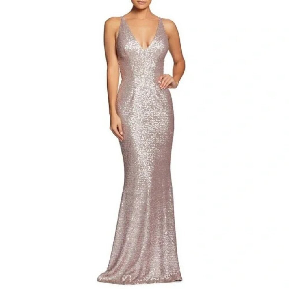 Dress the Population Gold Sequin V-Neck Gown